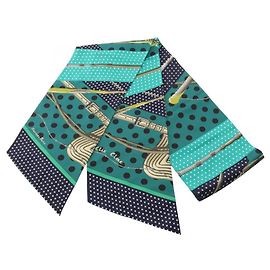 Hermès Foulard Hermes Maxi Twilly Clic Clac a Pois Multicolore Verde Blu navy