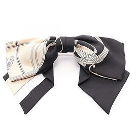 Hermès Accessorio per capelli molletta a nastro Hermes EX-LIBRIS Nero Beige