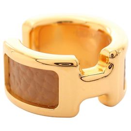 Hermès Anillo para pañuelo Hermes Olympe PM Beige Dorado