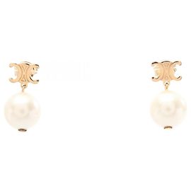 Céline Boucles d'oreilles puces Celine Triomphe plaquées or Blanc Doré