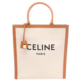 Céline Celine Vertical Cabas Large Tote Bag Braun Weiß