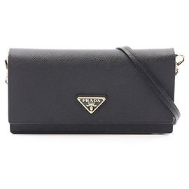 Prada Saffiano Triangle Logo Shoulder Bag Black