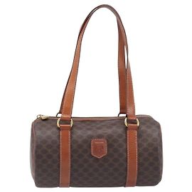 Céline Celine Vintage Macadam Canvas and Leather Marrone