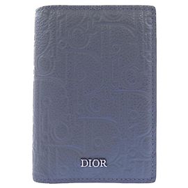 Christian Dior Gray Leather Card Case Brown