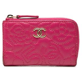 Portafoglio con zip a L Chanel Coco Mark Camellia No. 5 Rosa