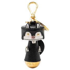Chaveiro Prada com motivo de castor Preto Branco Dourado
