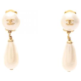 Chanel Coco Mark Swing 96P Earrings White Golden