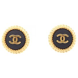 Boucles d'oreilles clips rondes Chanel Coco Mark Noir Doré