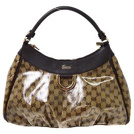 Gucci D Ring Hobo Patent Large Beige
