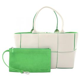 Bottega Veneta Arco Maxi Intrecciato Tote Bag White Green