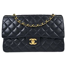 Chanel Timeless - Classic Double Flap Quilted Lambskin Medium Blu navy