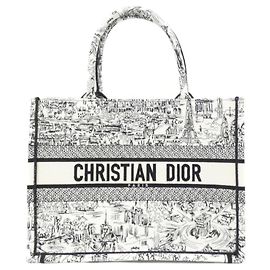 Christian Dior Paris Allover Book Tote Medium Handbag Black White