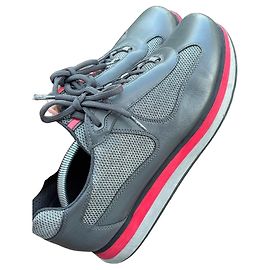 Prada Sneakers Cinza Couro Mesh Outro Cinza