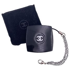 Chanel Black Resin CC Mini Compact Folding Pocket Mirror Bag Charm Black
