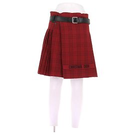 Christian Dior Red Tartan Wool Skirt Red