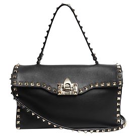 Valentino Black Rockstud leather shoulder bag Black