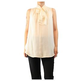 Max Mara Blusa de seda creme com laço no pescoço - size Cru