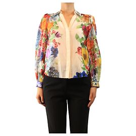 Alice + Olivia Transparente florale Bluse in Creme - size UK 8 Roh