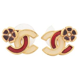 Chanel Gold Coco Mark Camelia 03P earrings Golden