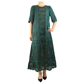 Autre Marque Vestido maxi de linho bordado verde - size Verde