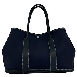 Hermès Sac cabas Hermes Garden Party PM Buffle Toile H Noir Bleu Marine
