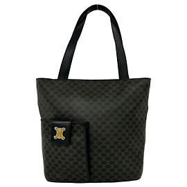Céline Bolso Tote Celine Macadam Blazon Triomphe Pattern Castaño Negro