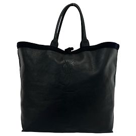 Yves Saint Laurent Engraved Leather Tote Bag Black