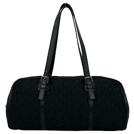Céline Celine C Macadam Blazon Canvas Leather Handbag Black