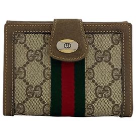 GUCCI Vintage Sherry Line GG Logo Leder Bi-fold Geldbörse Braun Rot Grün