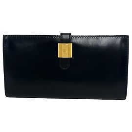 Hermès Hermes Vintage Saumur Diane Box Calf Long Wallet Black