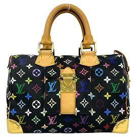 Louis Vuitton Speedy 30 Monogram Multicolor Leather Handbag Black