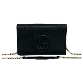 Bolsa de Ombro Carteira Gucci Soho Interlocking G em Couro com Corrente Preto
