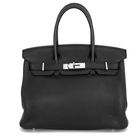 Hermès Hermes Birkin 30 Black Taurillon Clemence Leather Handbag Black