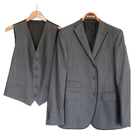 Corneliani Grey Wool & Silk Suit Jacket and Waistcoat Set Grey