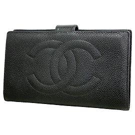 Chanel Black Grained Calfskin Long Wallet Black
