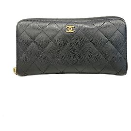 Cartera larga Chanel de piel de becerro granulada negra Negro
