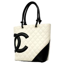 Saco Tote Chanel Cambon em Pele de Cordeiro Branco