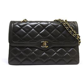 Chanel Matelassé Lammleder Double Flap Schultertasche mit Kette Schwarz