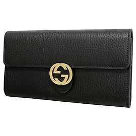 Carteira longa Gucci em couro preto Preto