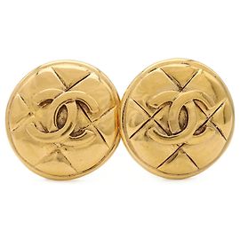 Chanel Matelassé Coco Mark Button Round Earrings Golden