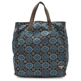 Saco Tote Prada Triangle Tessuto Stampato Marrom Azul Azul marinho
