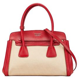 Prada Saffiano Canapa Handtasche - Beige and Red Rot Beige