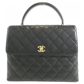 Borsa Chanel 12397 Nera in Pelle di Vitello Grena con Hardware Oro Nero