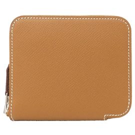 Hermès Cartera compacta de seda Hermes Toolbox Castaño