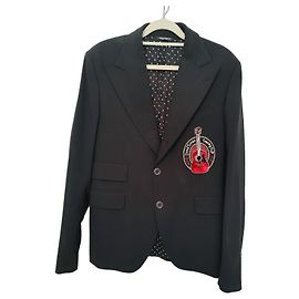 Dolce & Gabbana Black Wool Blend Blazer with Guitar Embellishment Black