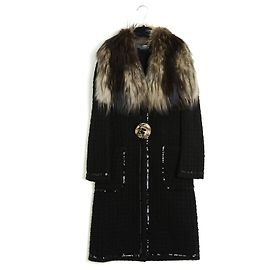 Dolce & Gabbana Cappotto Tweed Nero e Paillettes Nero