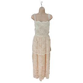 Vestido de Renda com Camadas Dolce & Gabbana Rosa Cru