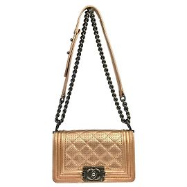 Chanel Boy Flap Quilted Perforated Lambskin Old Medium Metallico