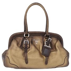 Prada Frame Satchel mit Gürtel aus Metallic-Leder Golden