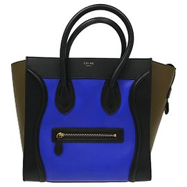 Céline Celine Tricolor Luggage Leather Mini Azul